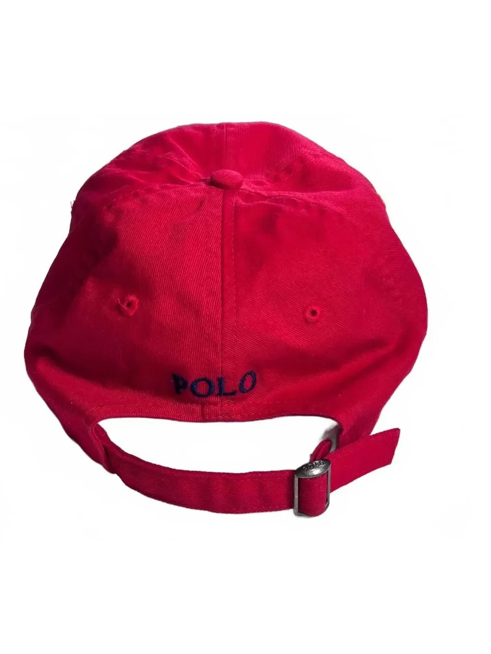 Polo Ralph Lauren Red Cotton Chino Baseball Cap Hat Navy Blue Pony Logo Strap OS